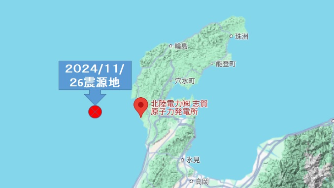 震源地と原子力発電所